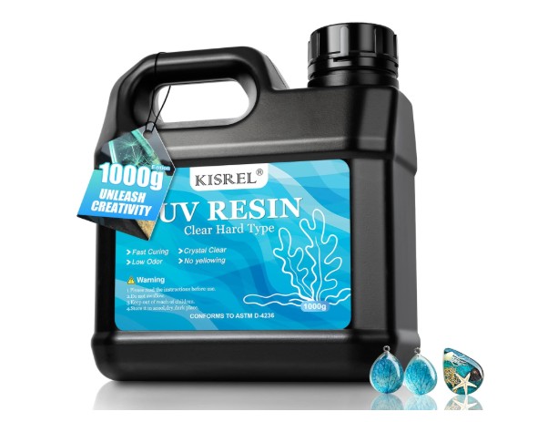 KISREL UV Resin 1000g crystal clear hard-type UV curing resin kit for jewelry making, crafts, and DIY epoxy projects.