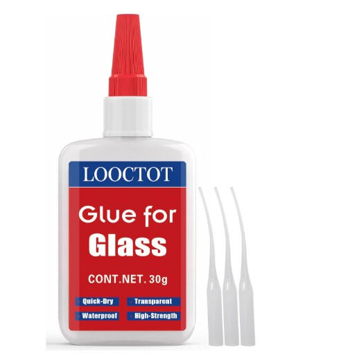 30g LOOCTOT Glass Glue adhesive bottle for strong glass-to-glass bonding, clear repair glue suitable for mirrors, crafts, ornaments, and household glass repairs.