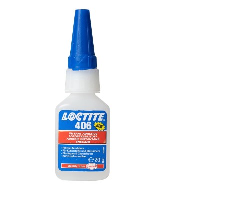 Loctite 406 industrial-grade instant adhesive bottle for fast bonding of plastics, rubber, and precision components.