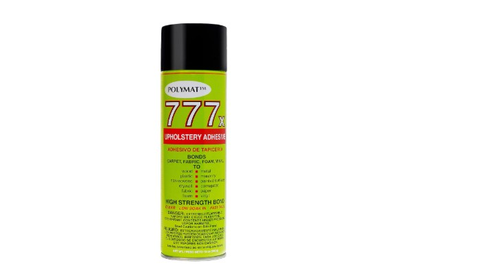 Polymat 777 Spray Glue upholstery adhesive aerosol can designed for foam, fabric, carpet, and automotive upholstery bonding