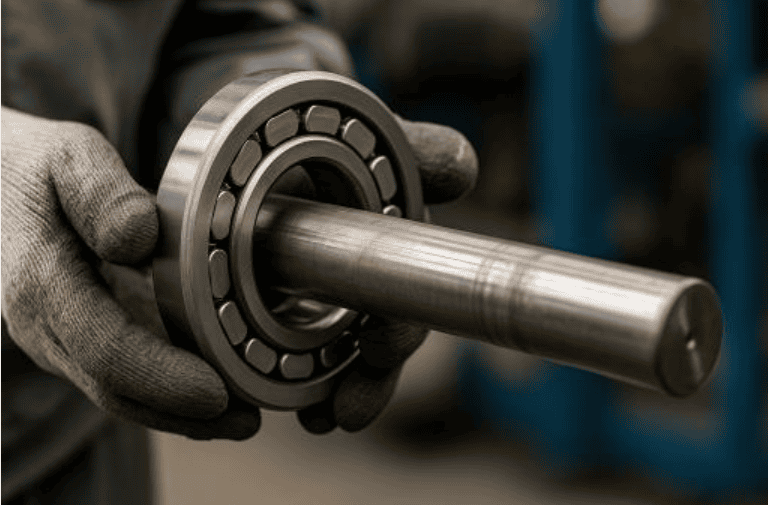 Metal bearing fitted onto a shaft in a cylindrical assembly where Loctite 638 retaining compound can help prevent movement.