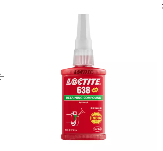 Front-facing product shot of a green Henkel Loctite 638 bottle with a white nozzle tip against a clean white background. The front label prominently displays the 'LOCTITE 638' name in bold, styled with its signature text and characterized as a high-strength, high-viscosity retaining compound.