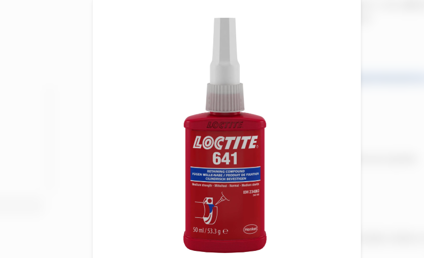 Loctite 641 medium-strength retaining compound for securing cylindrical metal parts that may require future disassembly.